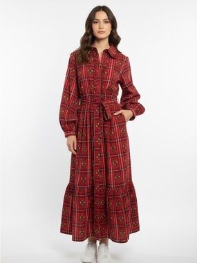 Lea Dress Thistle Red Plaid Flannel Plaid Tartan Long Sleeve Size Large NWT